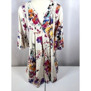 Umgee Floral Watercolor Woman's Baby Doll Short Dress Crocheted Trim Size Small